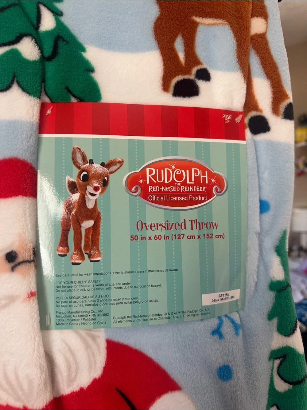 Rudolf the Red-Nosed Reindeer Plush Blanket NWOT